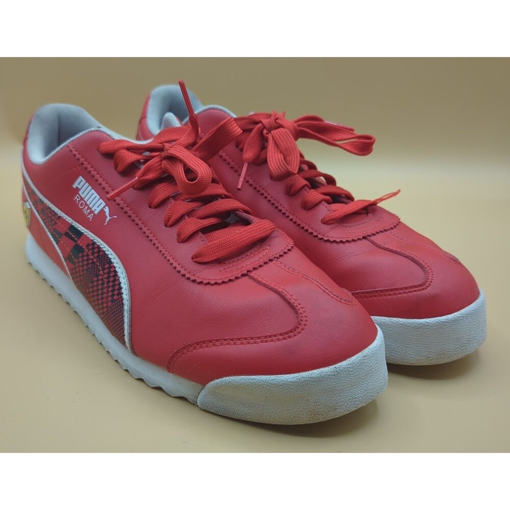 Puma Roma Scuderia Ferrari Shoes Men's Size 11.5 Rosa Corsa Checkered Red/Black